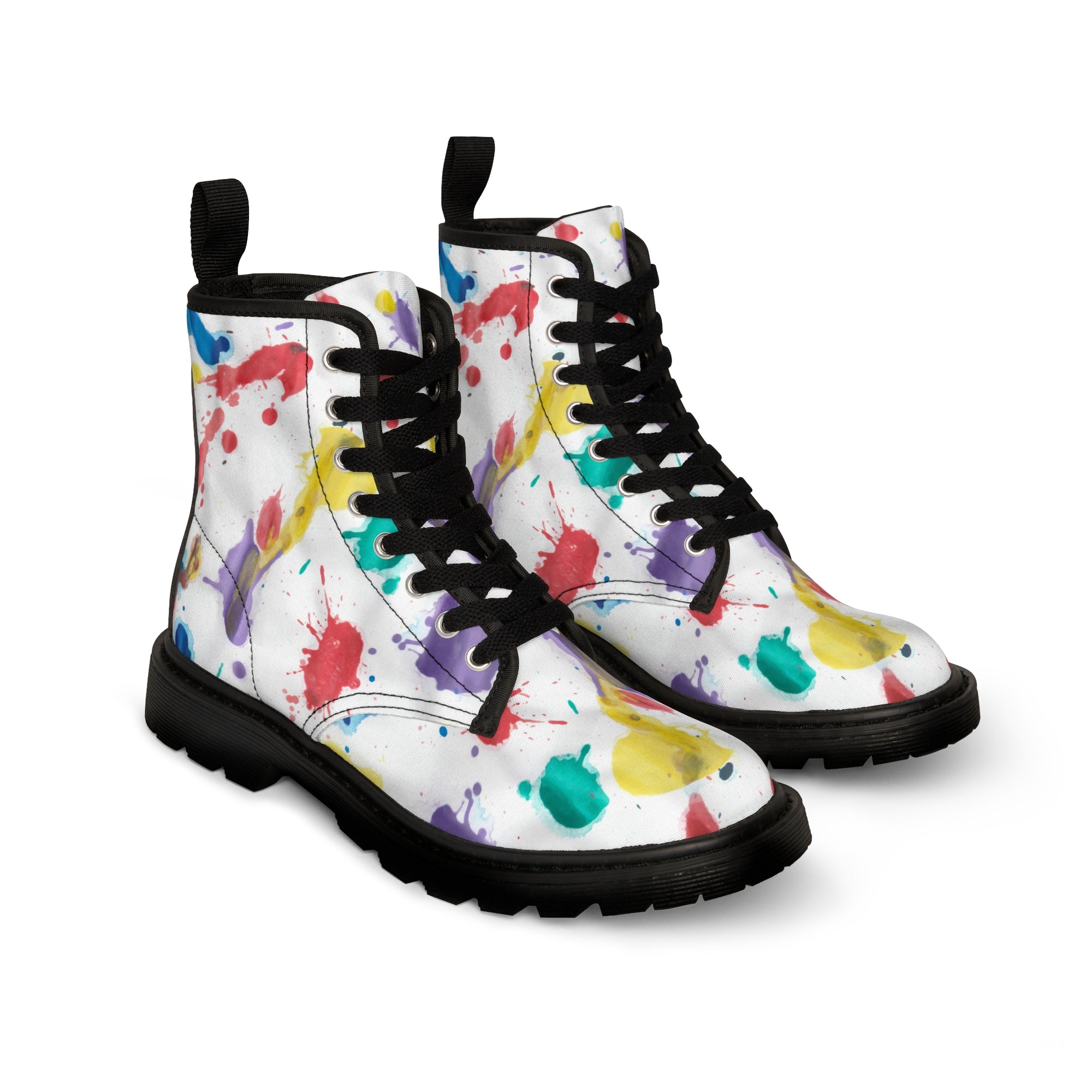 Men's canvas boots with multicolored paint splatter design